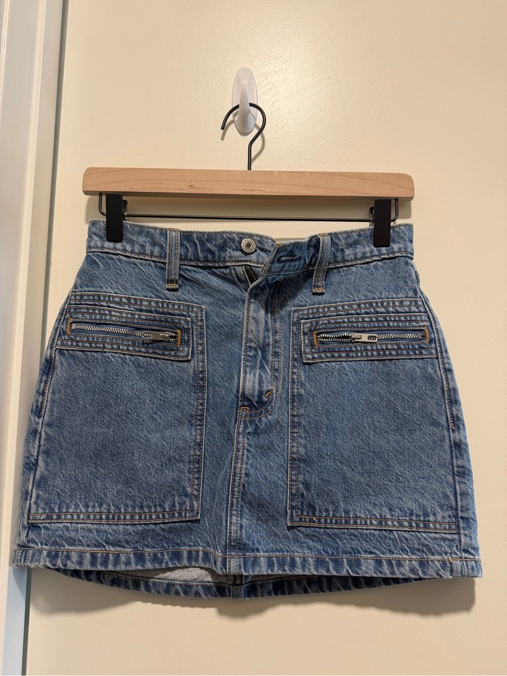 Abercrombie & Fitch Light Blue Denim Mini Skirt with Zip Pockets